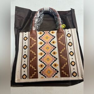 Brown and Cream Patterned Tote Bag NWT